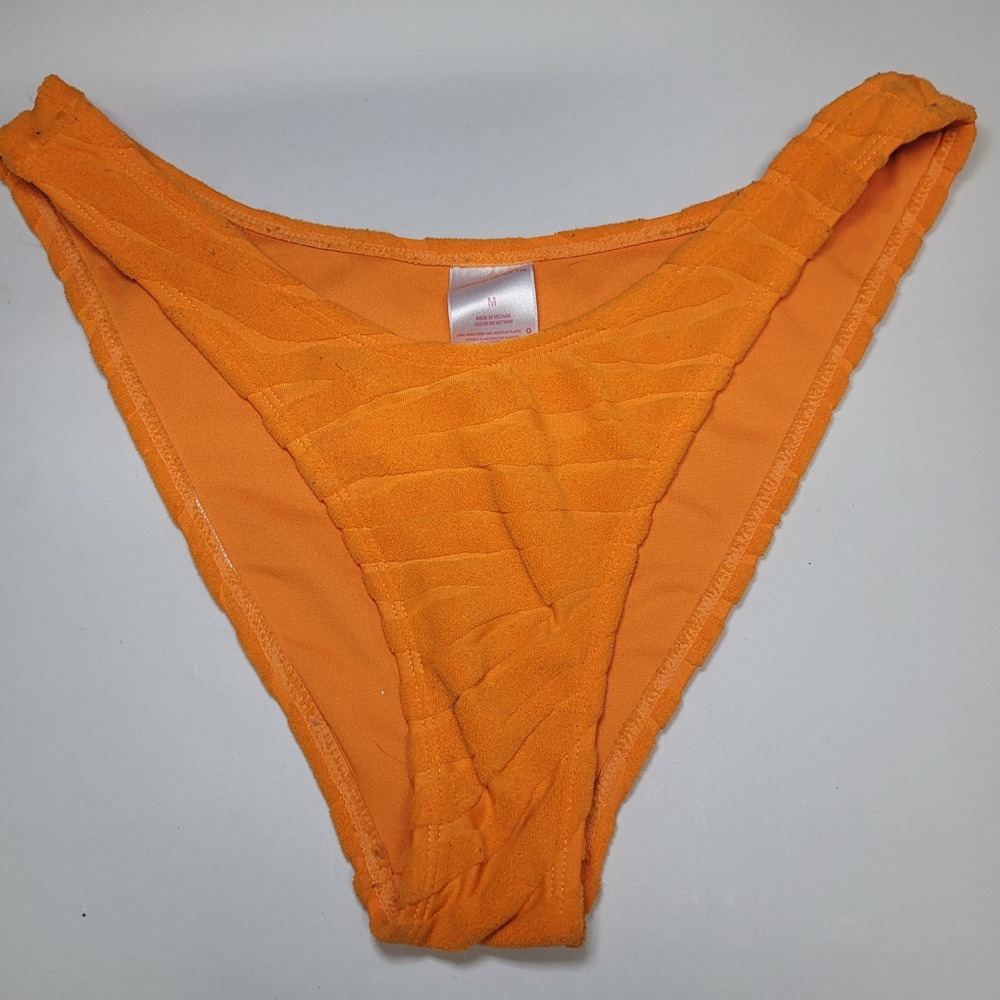 Xhilaration‎ Orange Textured High Leg Bikini Swim Bottom Medium Womens Cheeky